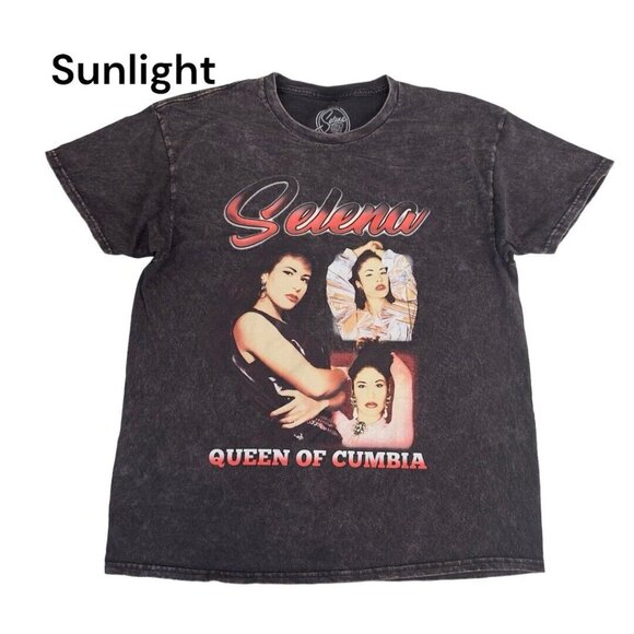 Selena Tops - Selena Official Women SZ  Large Queen of Cumbia Music Black Dyed Ácido Wash